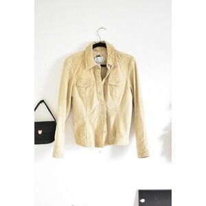 Live A Little Suede Jacket Woman's M Cream Tan Fitted Snap Button Fall Vtg Y2K